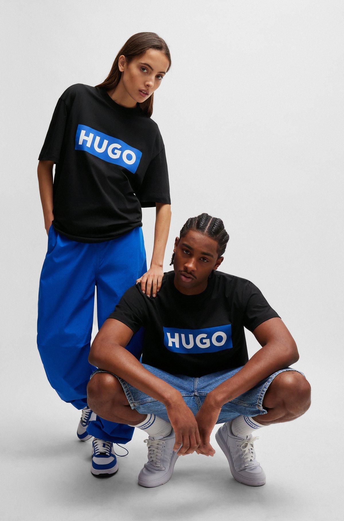 Cotton-jersey T-shirt with blue logo Product Image
