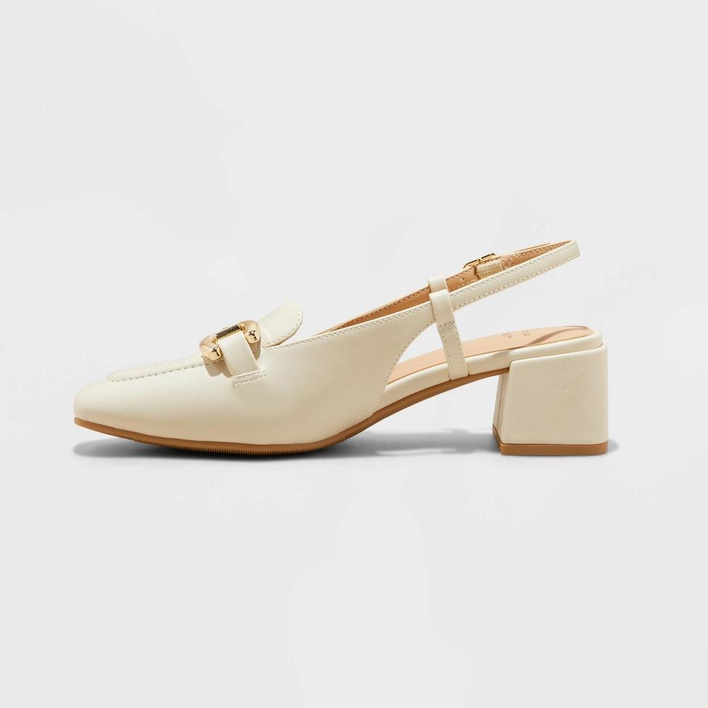 Womens Justina Slingback Heels with Memory Foam Insole - A New Day Cream 10: Block Heel, Faux Leather Product Image