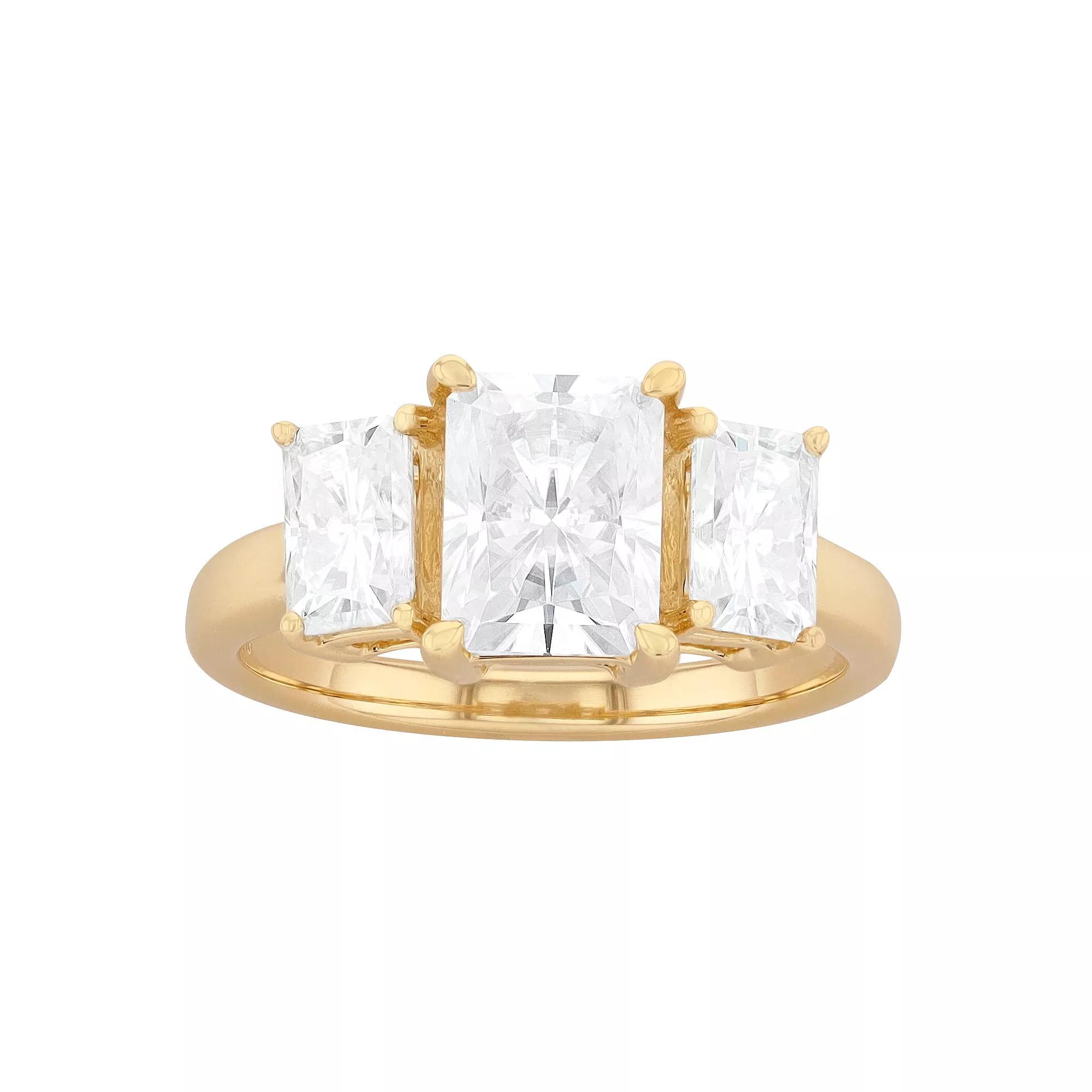 Radiant Fire 14k Gold Lab-Created Moissanite 3-Stone Engagement Ring, Womens Product Image