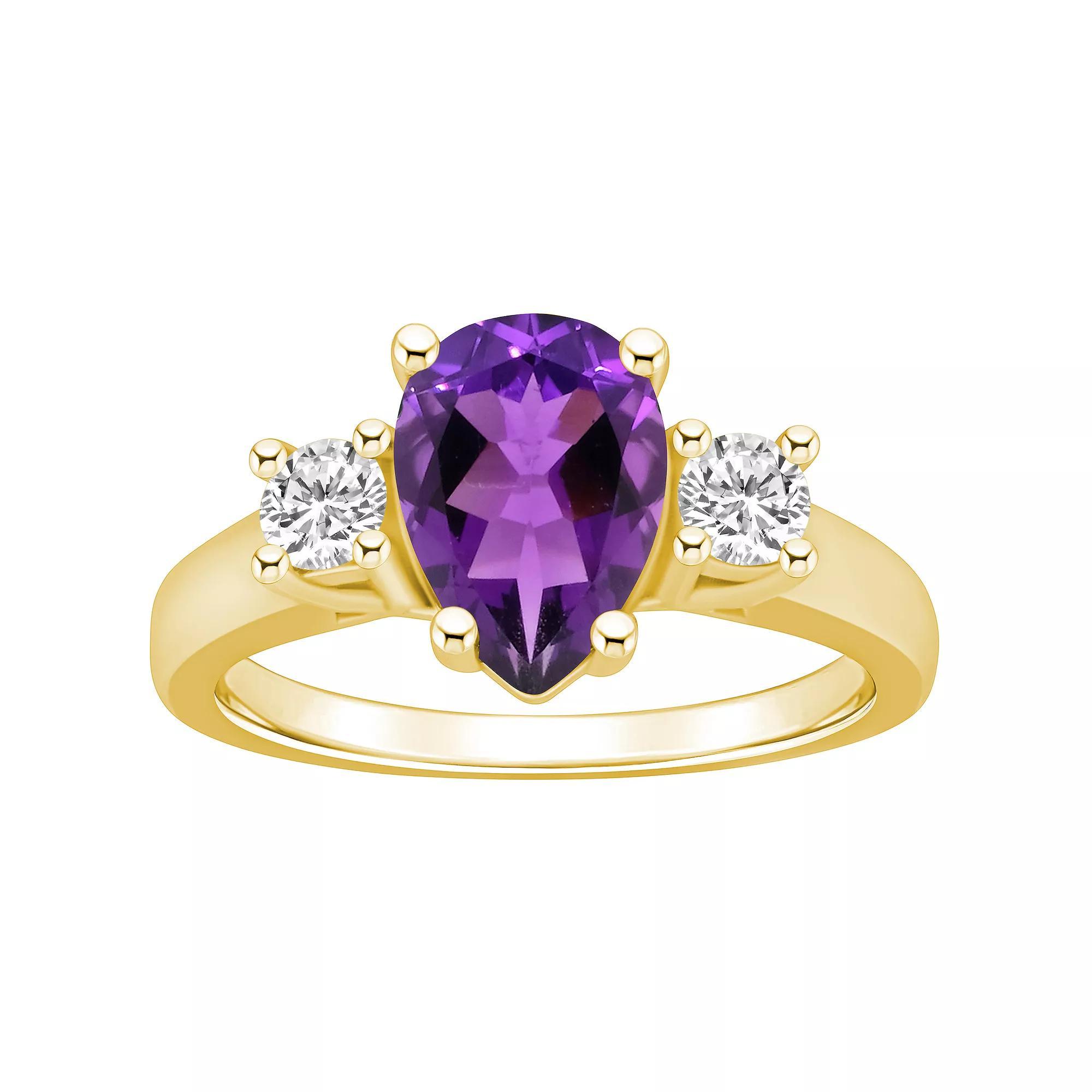 Alyson Layne 14k White Gold Pear Cut Amethyst & 1/3 Carat T.W. Diamond Ring, Women's, Size: 10, Purple Product Image