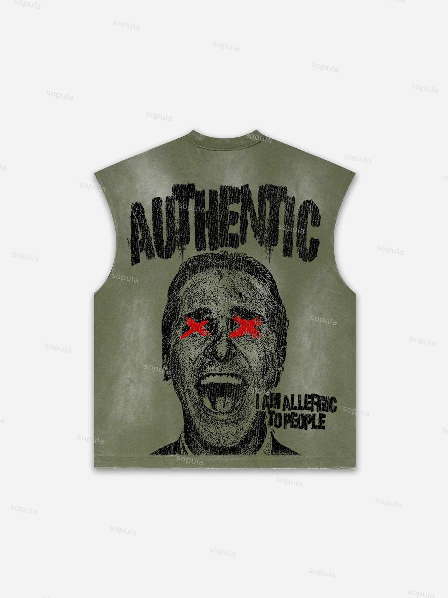 Sopula Men's I Am Allergic To People Fun Portrait Print Distressed Tank Tops Sleeveless Shirts Product Image