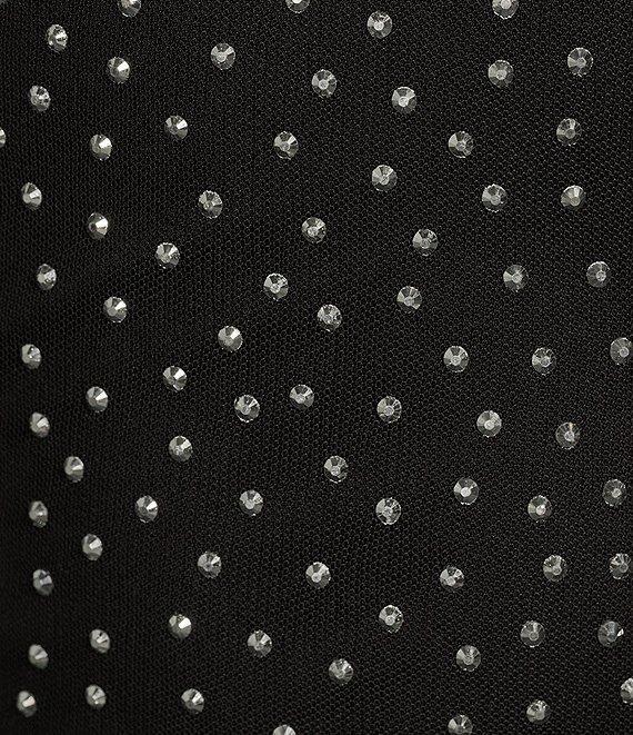 Honey and Rosie Adjustable Strap Sleeveless Fitted Mesh Rhinestone Midi Dress Product Image
