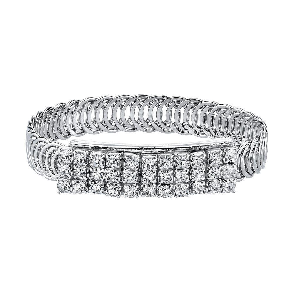 1928 Crystal Overlapping Circle Bangle Bracelet, Women's, Size: 7, Silver Tone Product Image