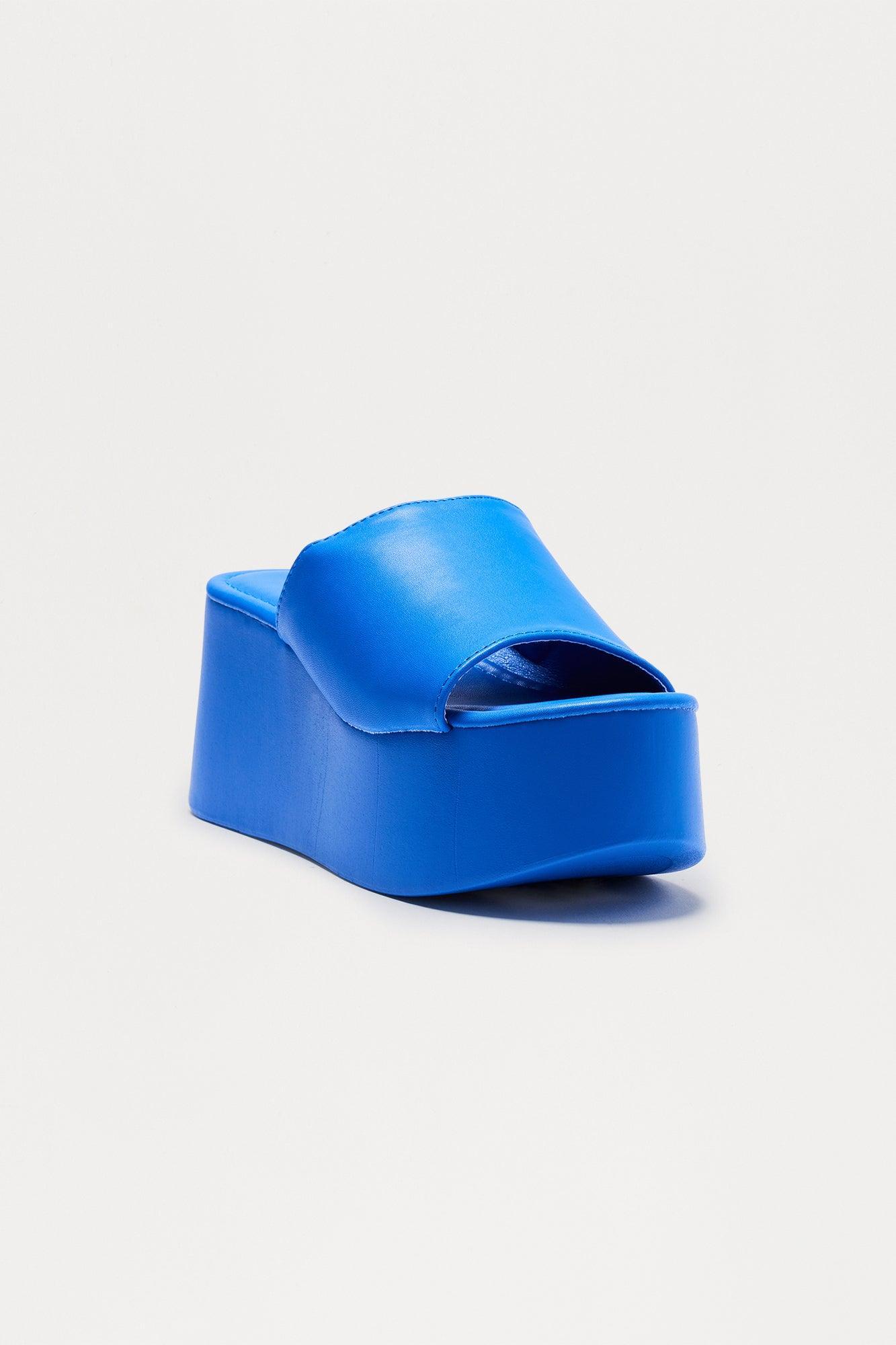 Flora Platform Mule Wedges - Blue Product Image