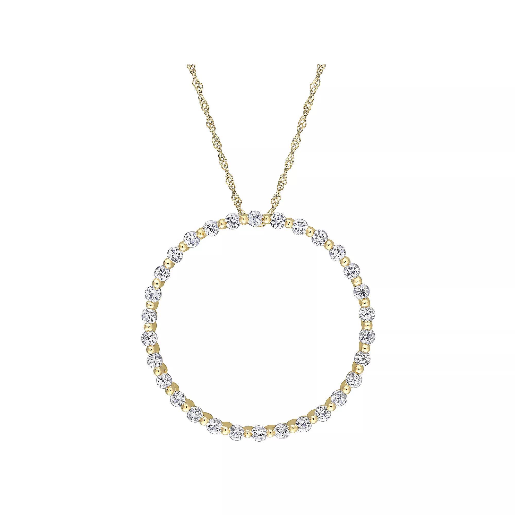 Stella Grace 10k Gold White Sapphire Circle Pendant Necklace, Women's, Size: 17" Product Image