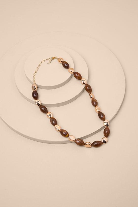 Reya Brown and Gold Beaded Necklace Product Image