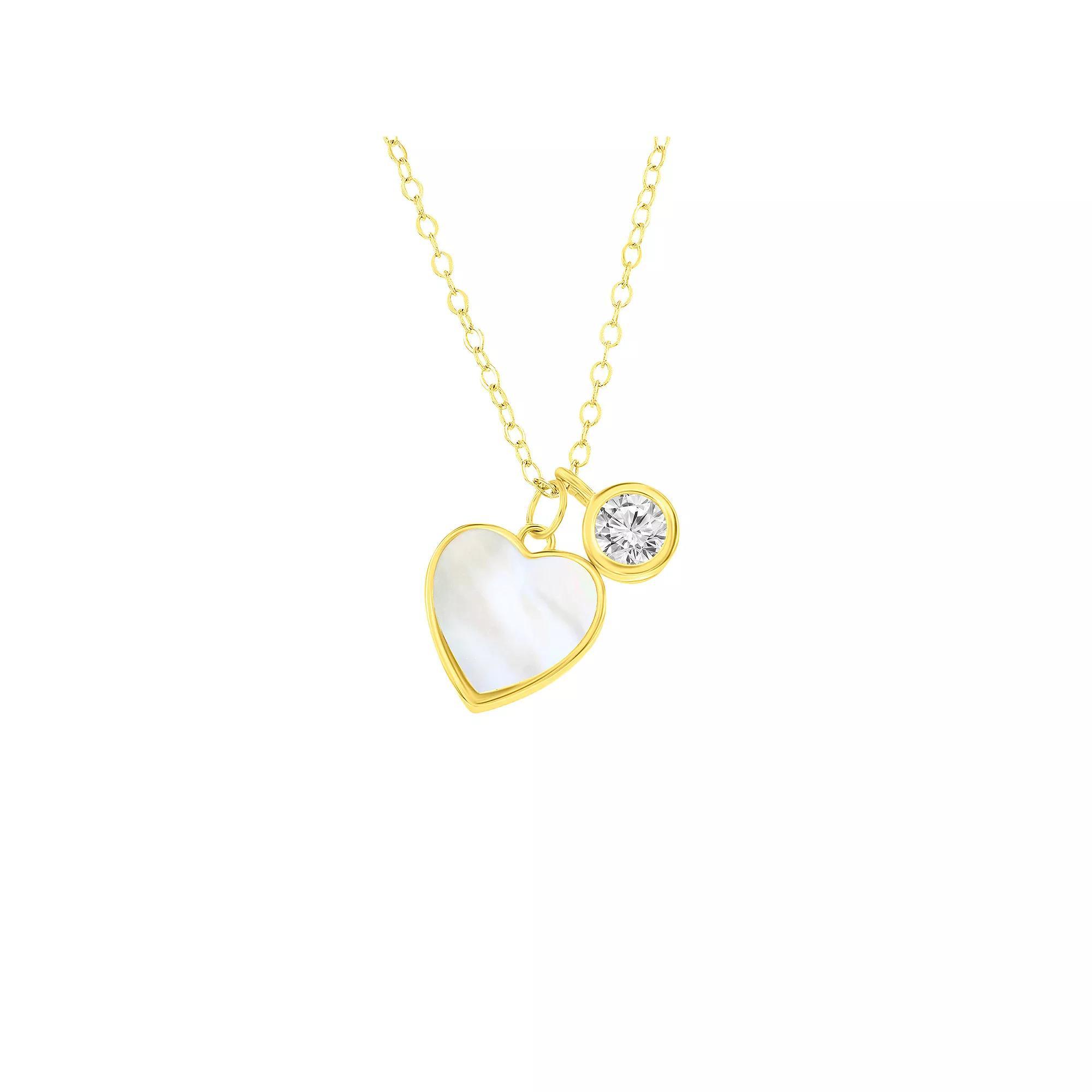 Argento Bella Sterling Silver Mother-of-Pearl Heart & Bezel Set Necklace, Women's, Size: 14-17" ADJ Product Image