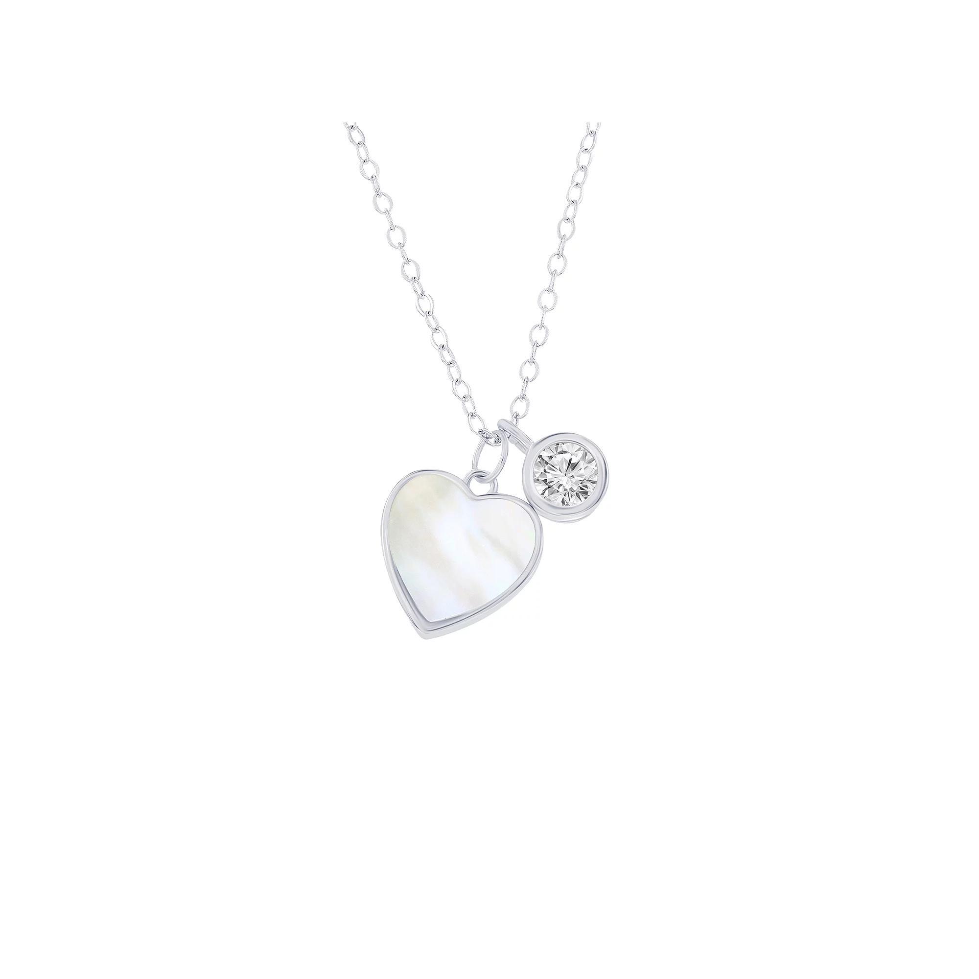 Argento Bella Sterling Silver Mother-of-Pearl Heart & Bezel Set Necklace, Women's, Size: 14-17" ADJ Product Image