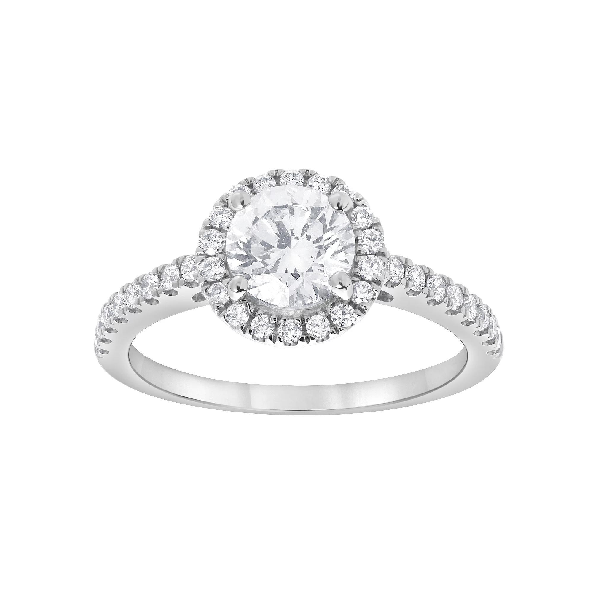 Diamond Brilliance 14k White Gold 1 1/3 Carat T.W. Lab-Grown Diamond Round Center Halo Engagement Ring, Women's, Size: 7, 14k Gold Product Image