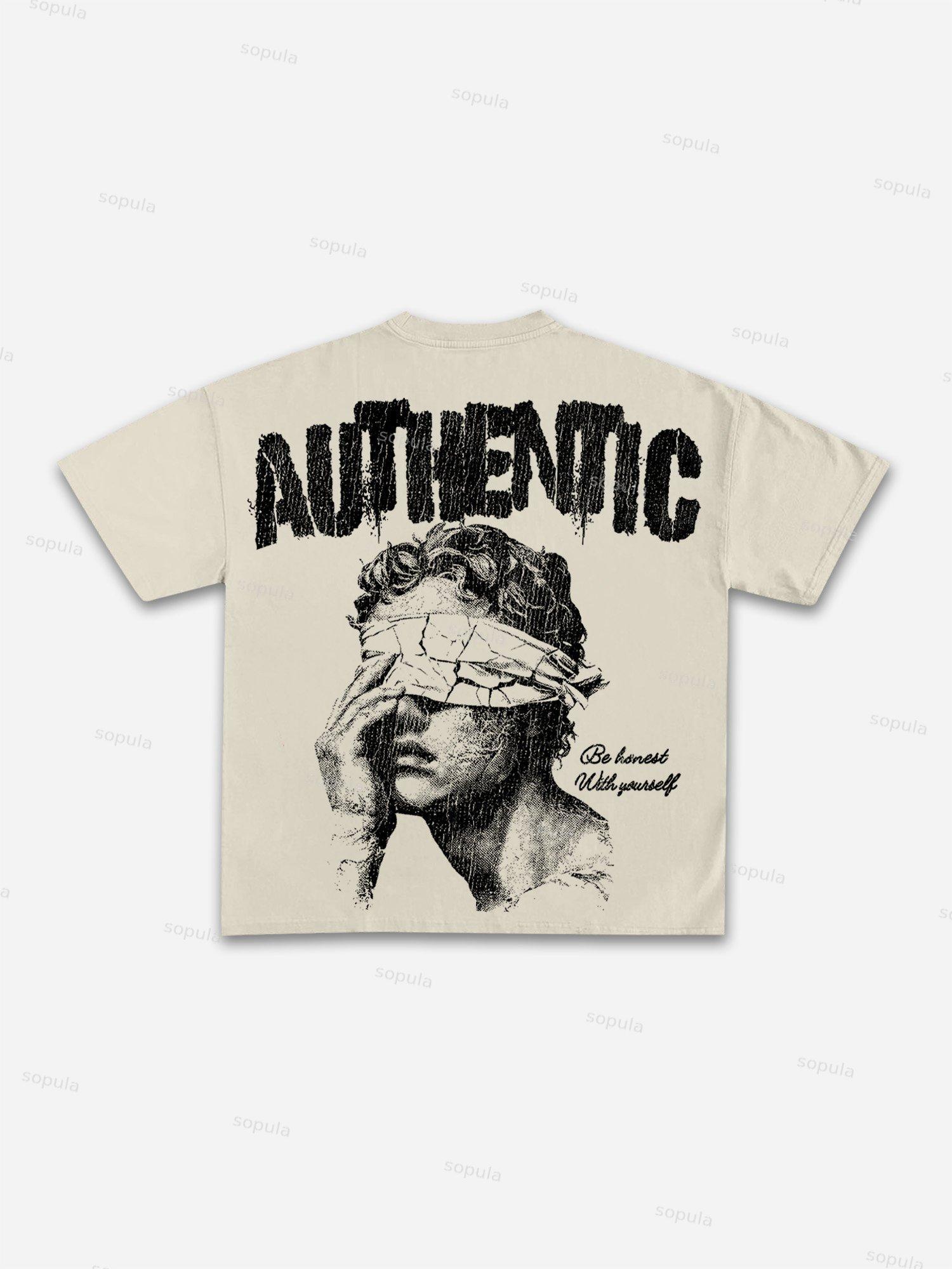Authentic Abstract Portrait Print Cotton T-shirt Product Image