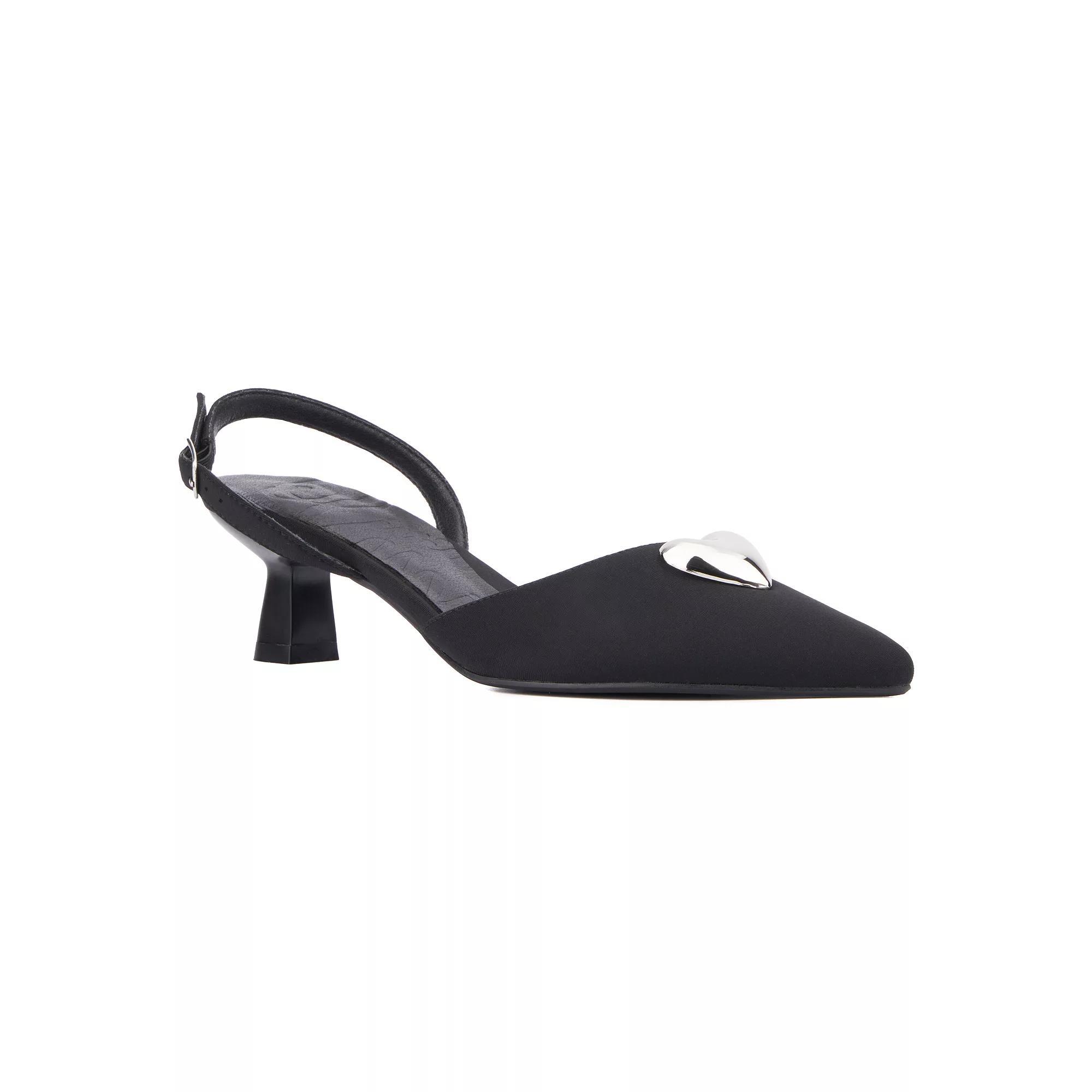 Olivia Miller Mystic Women's Heart Accent Slingback Kitten Heels, Size: 7.5, Black Product Image