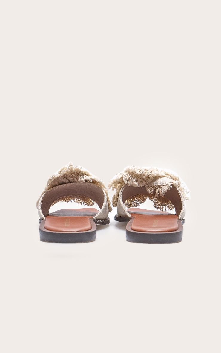 Natural Linen Round Toe Flower Strap Mule Sandals Product Image