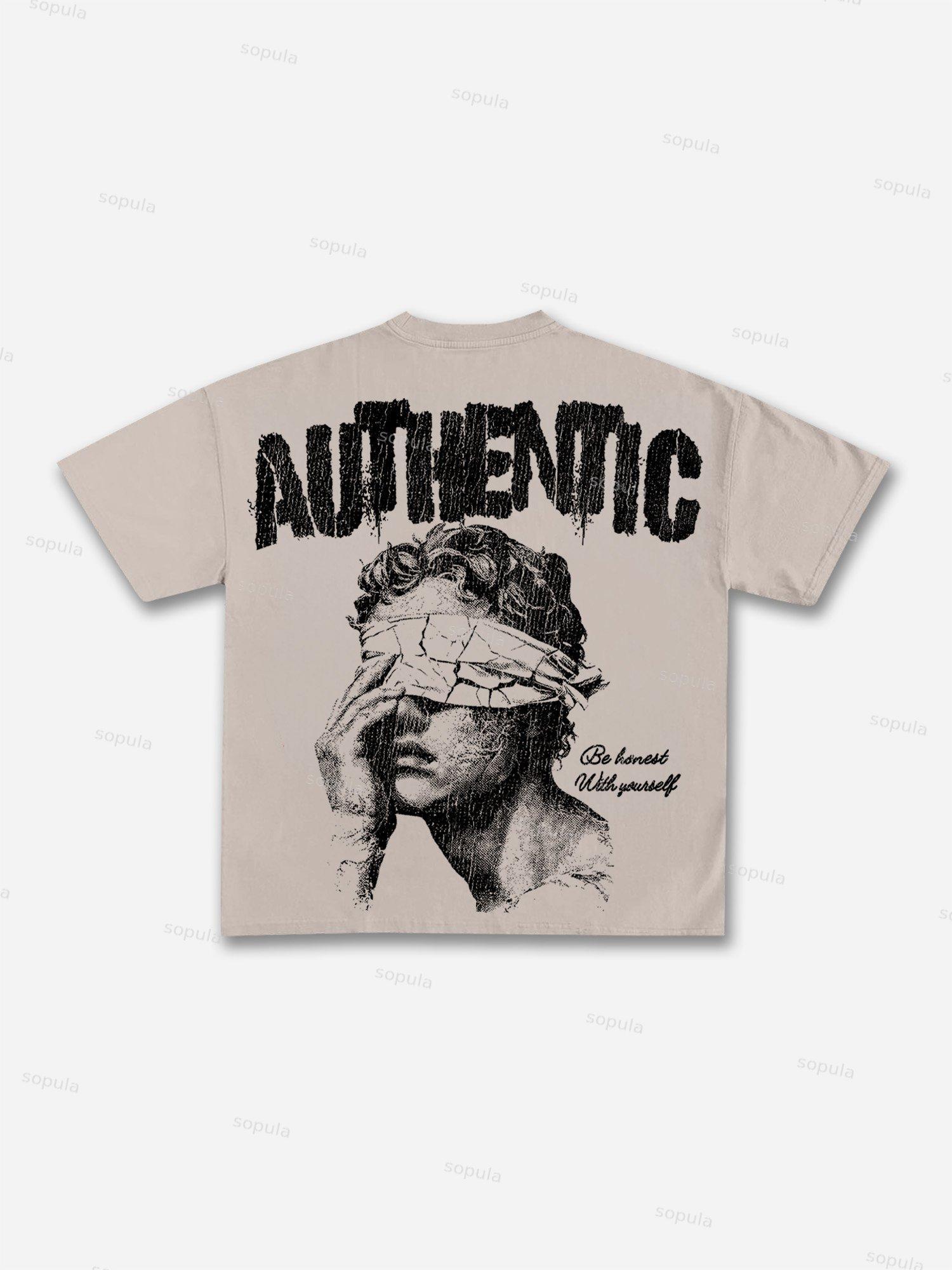 Authentic Abstract Portrait Print Cotton T-shirt Product Image