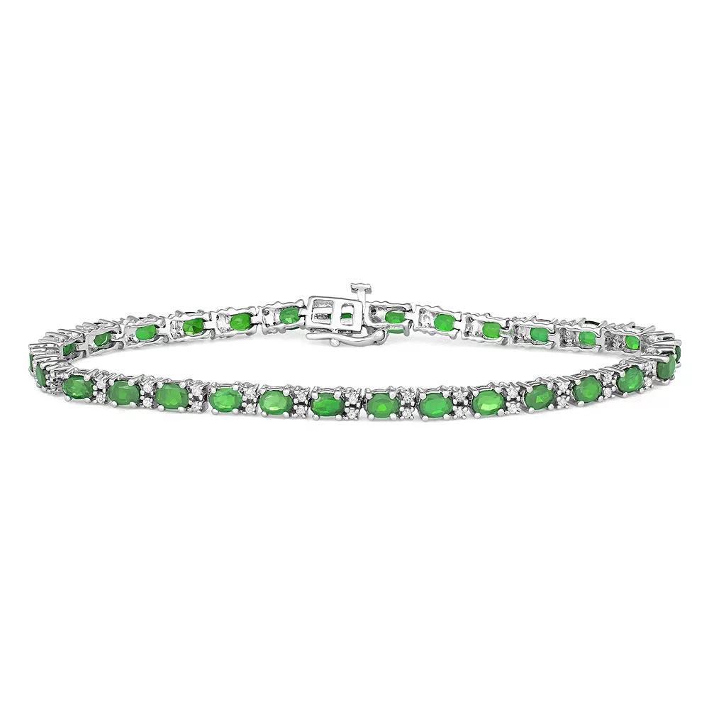 Sterling Silver 1/2 Carat T.W Diamond & Gemstone Bracelet, Women's, Size: 7", Green Product Image