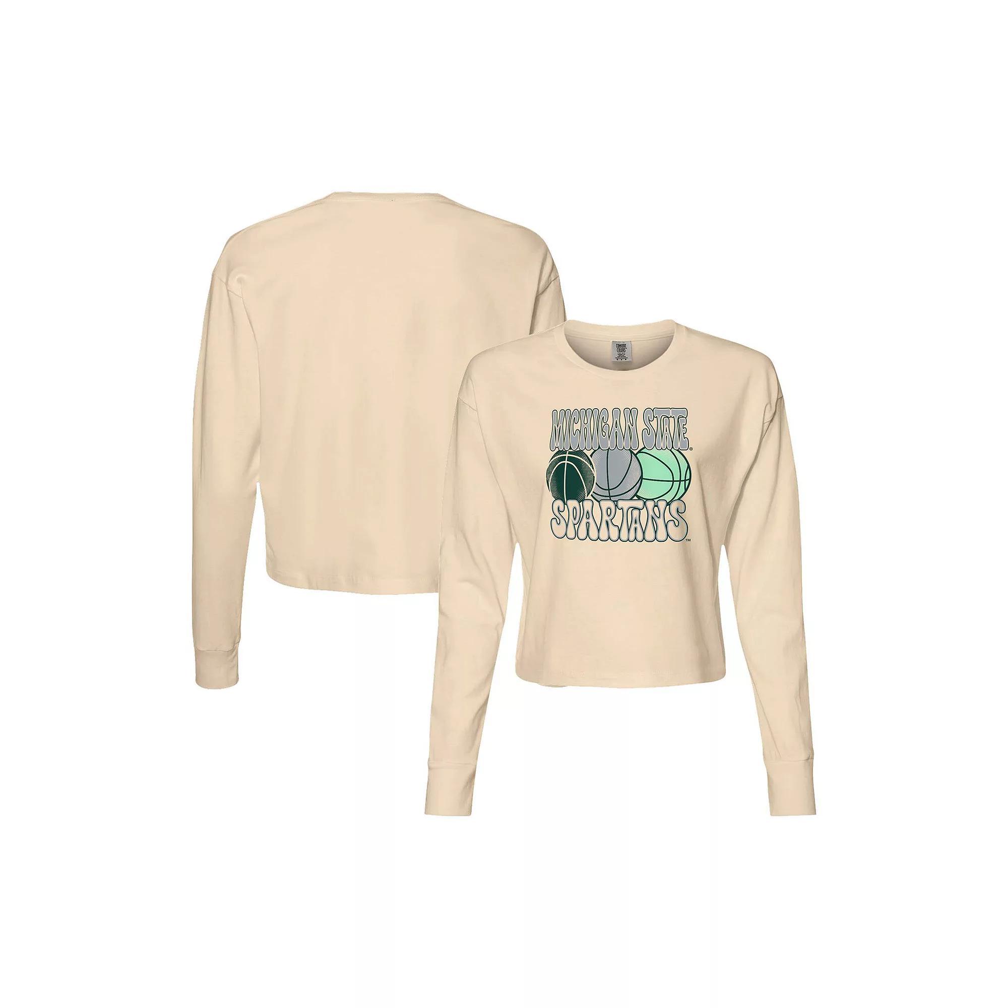 Women's Natural Michigan State Spartans Comfort Colors Basketball Cropped Long Sleeve T-Shirt, Size: Large, Beige Product Image