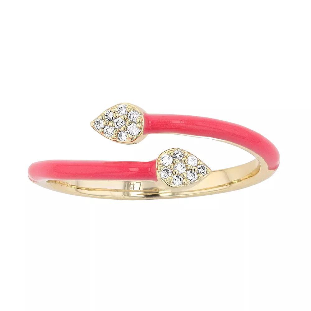 14k Gold-Plated Silver with Cubic Zirconia Pink Enamel Stacking Ring, Womens, Gold Tone Product Image
