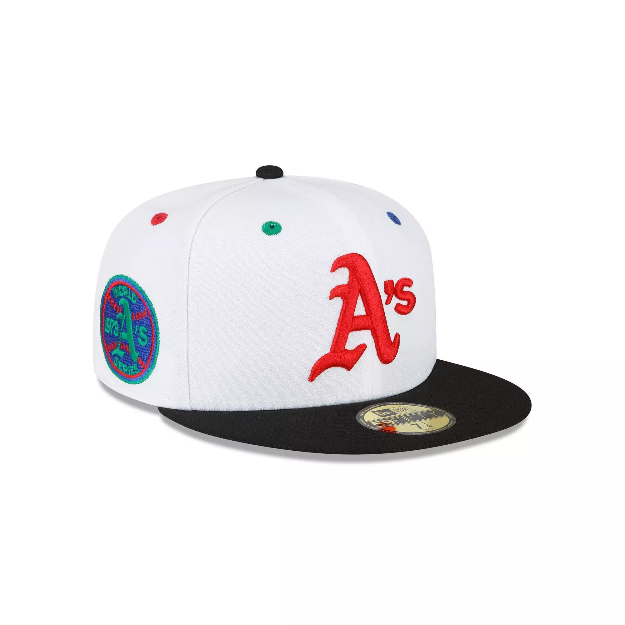 Men's New Era White/Black Oakland Athletics 1973 World Series Primary Eye 59FIFTY Fitted Hat, Size: 7 3/4 Product Image