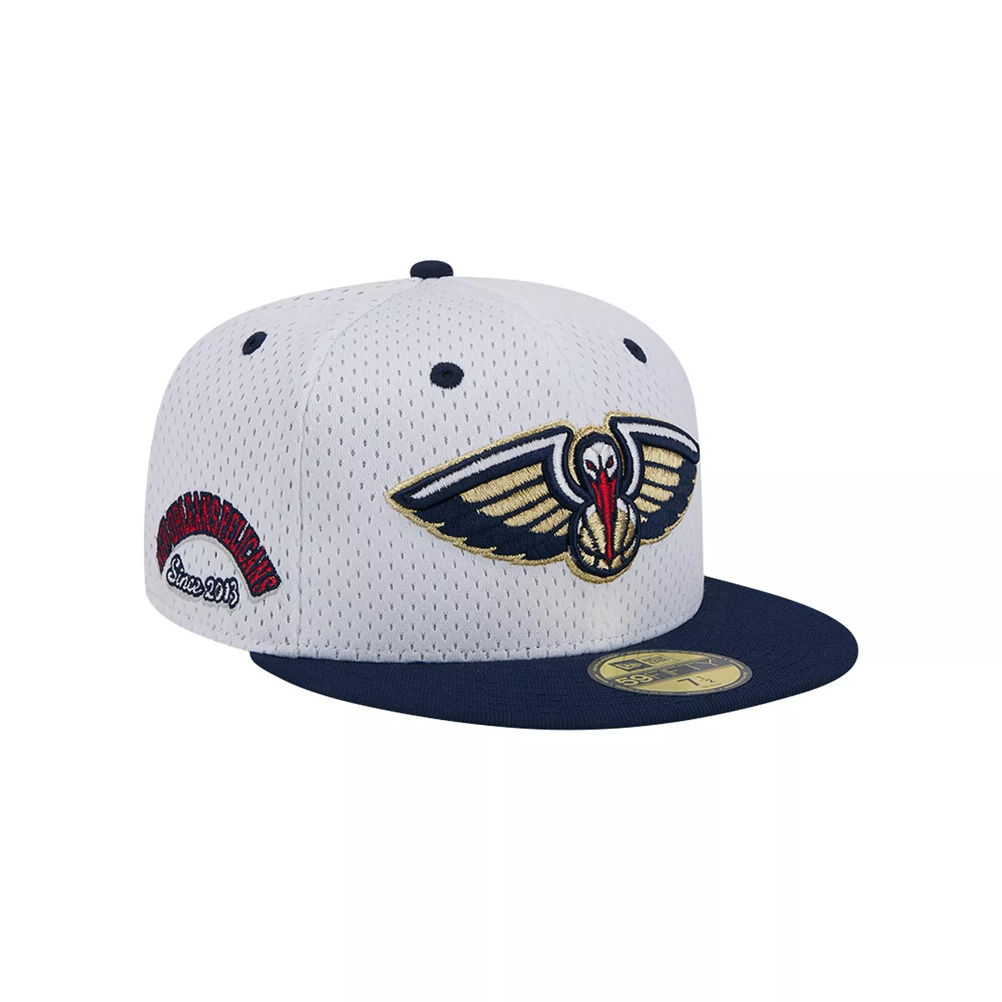 Men's New Era White/Navy New Orleans Pelicans Throwback 2Tone 59FIFTY Fitted Hat, Size: 7 Product Image