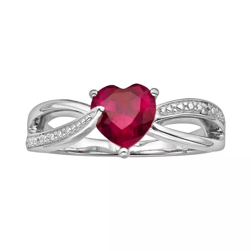Sterling Silver Lab-Created Ruby and Diamond Accent Heart Bypass Ring, Women's, Size: 6, Red Product Image