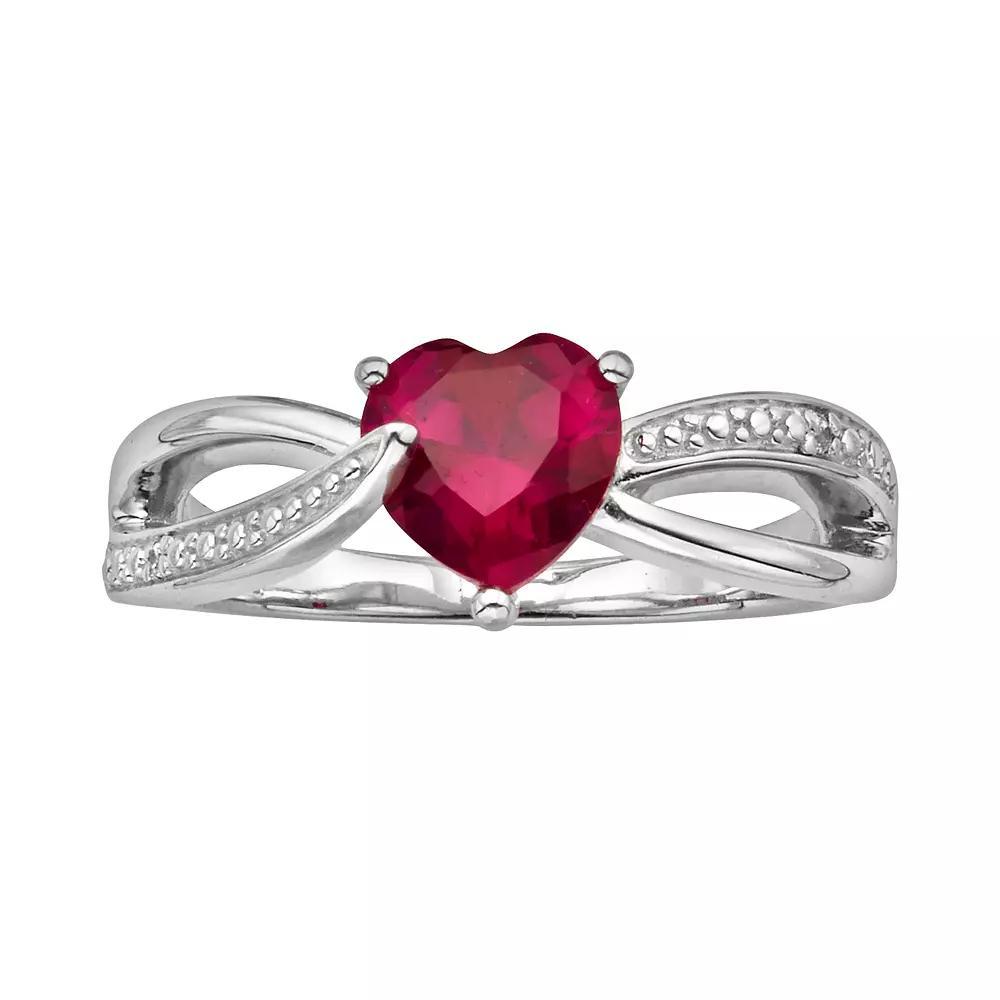 Sterling Silver Lab-Created Ruby and Diamond Accent Heart Bypass Ring, Women's, Size: 6, Red Product Image