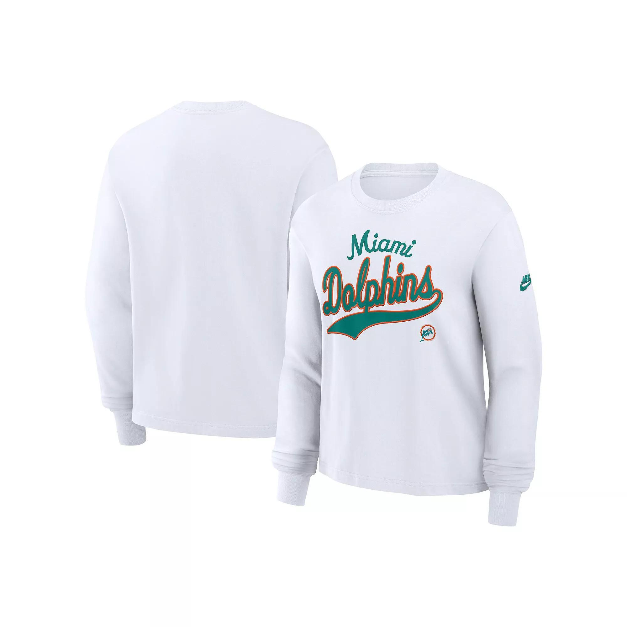 Women's Nike White Miami Dolphins Essential Long Sleeve Boxy T-Shirt, Size: XXL Product Image