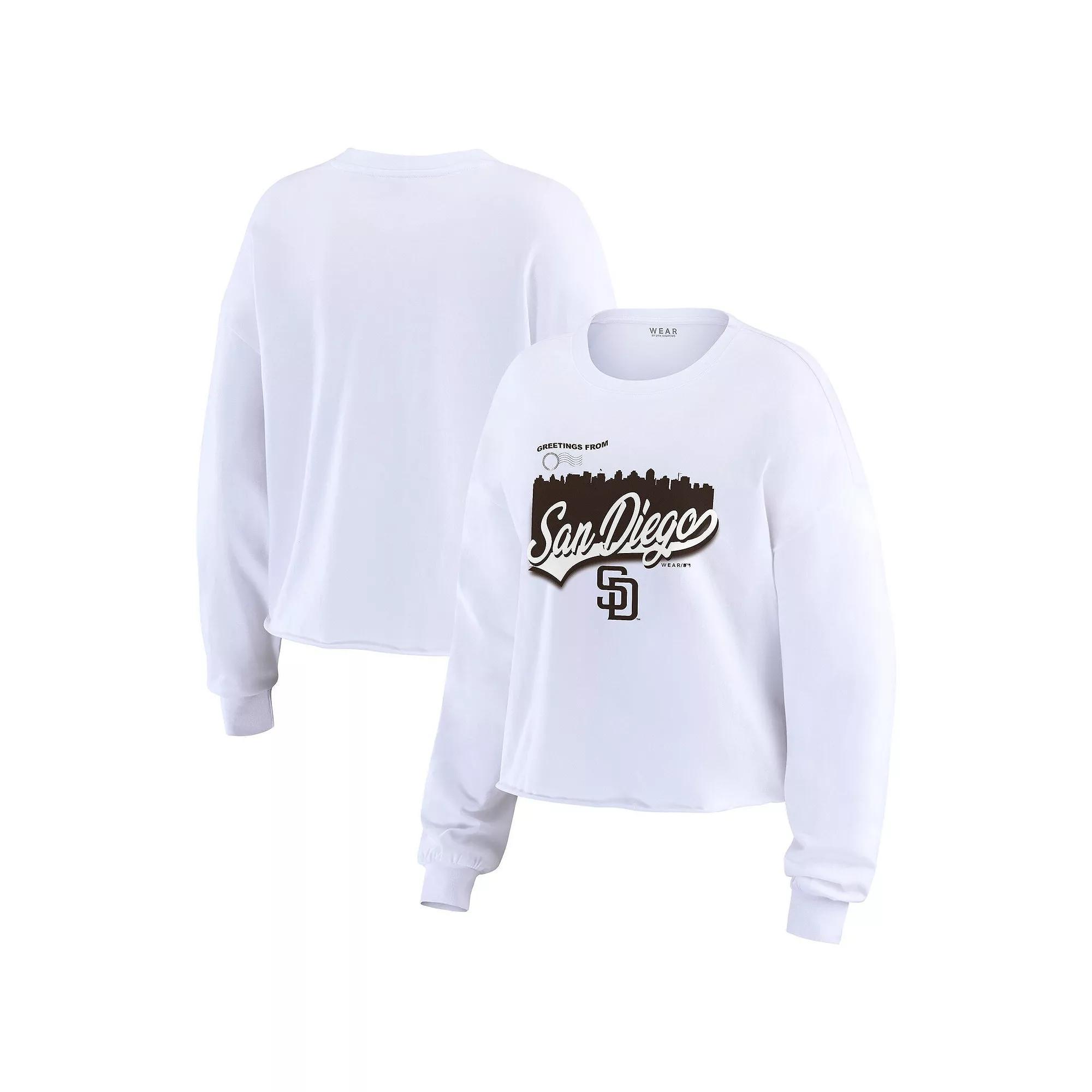 Women's WEAR by Erin Andrews White San Diego Padres Domestic Postcard Long Sleeve T-Shirt, Size: XL Product Image