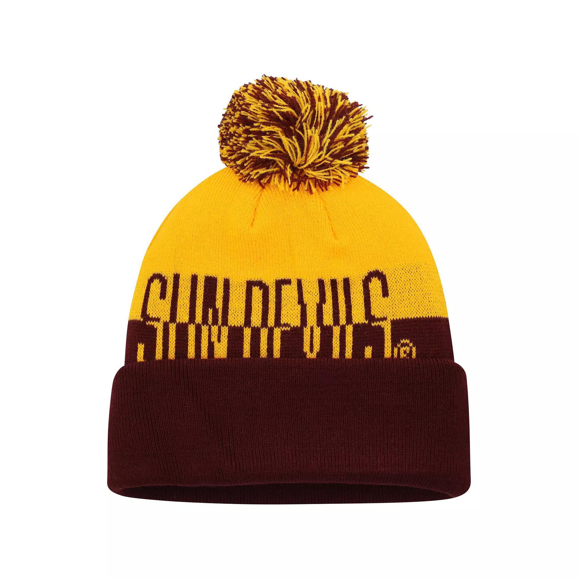 Mens adidas Maroon/Gold Arizona State Sun Devils Colorblock Cuffed Knit Hat with Pom Product Image