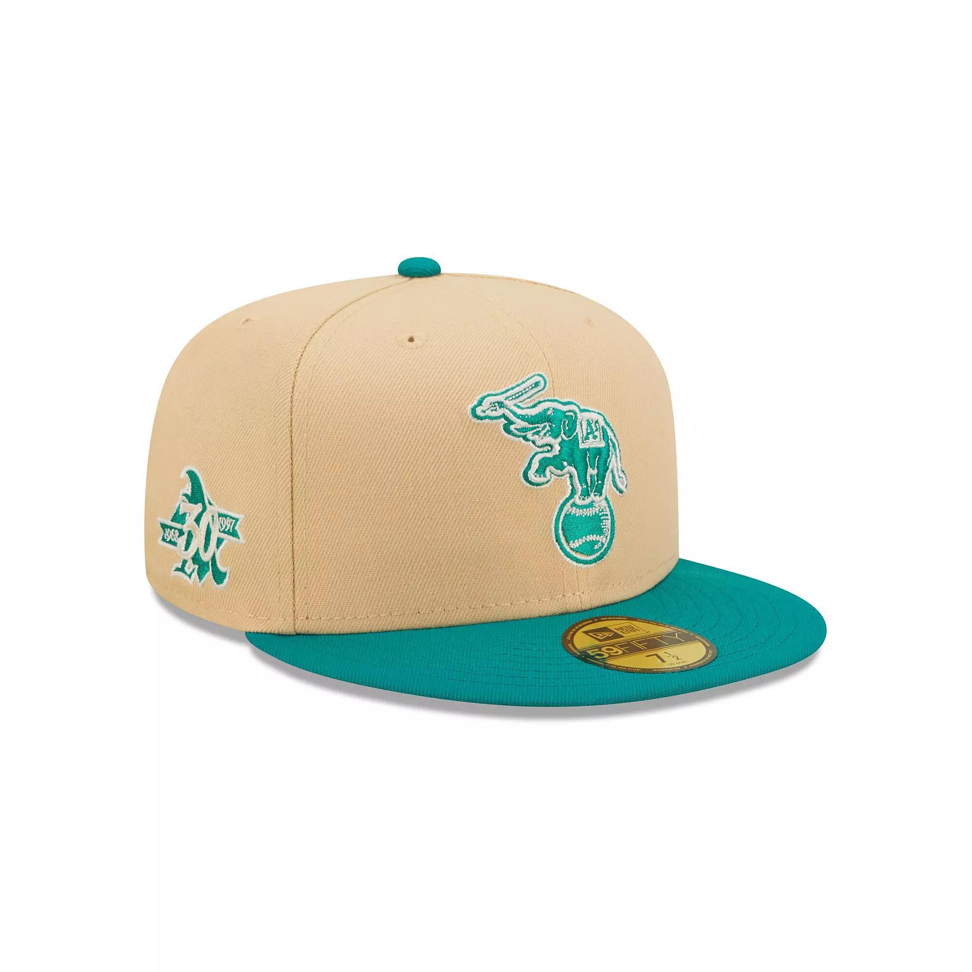 Men's New Era Natural/Teal Oakland Athletics Mango Forest 59FIFTY fitted hat, Size: 8, Beige Product Image