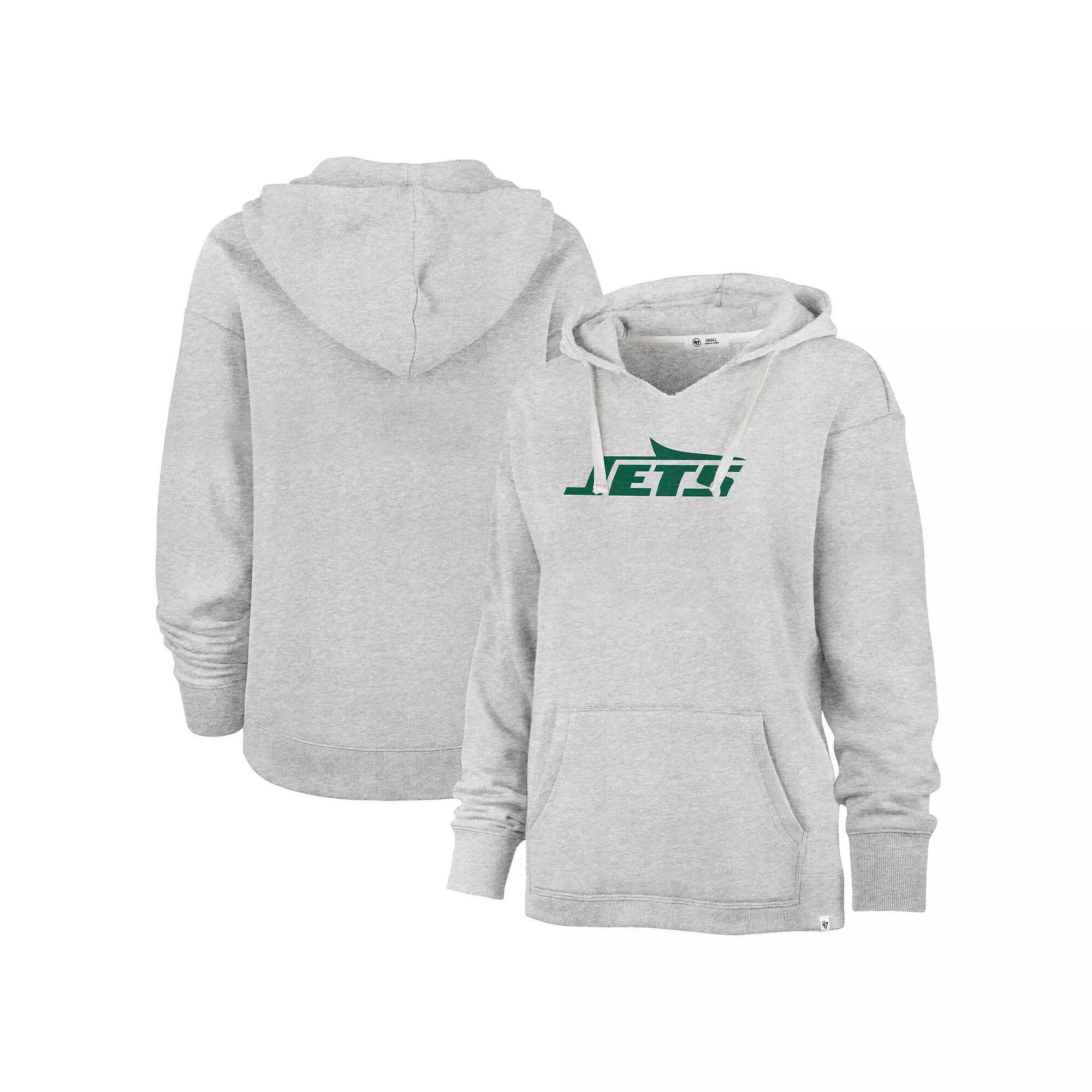 Women's '47  Gray New York Jets Premier Kennedy V-Neck Pullover Hoodie, Size: Large, Grey Product Image