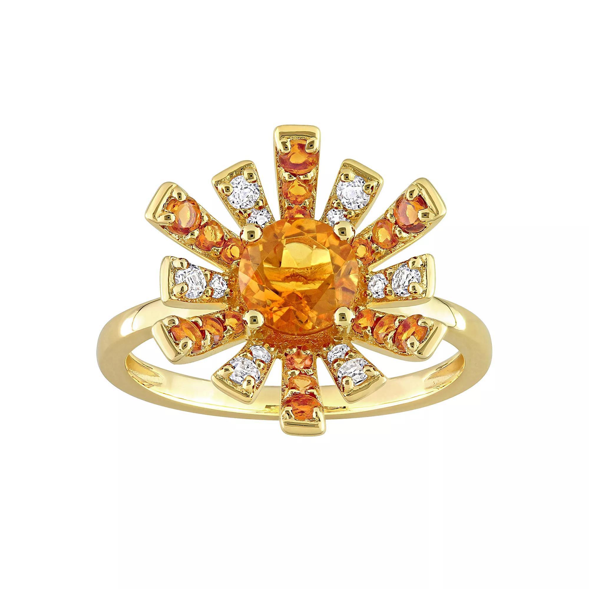 Stella Grace 18k Gold Over Silver Madeira Citrine & White Topaz Starburst Cocktail Ring, Women's, Size: 6, Gold Tone Product Image