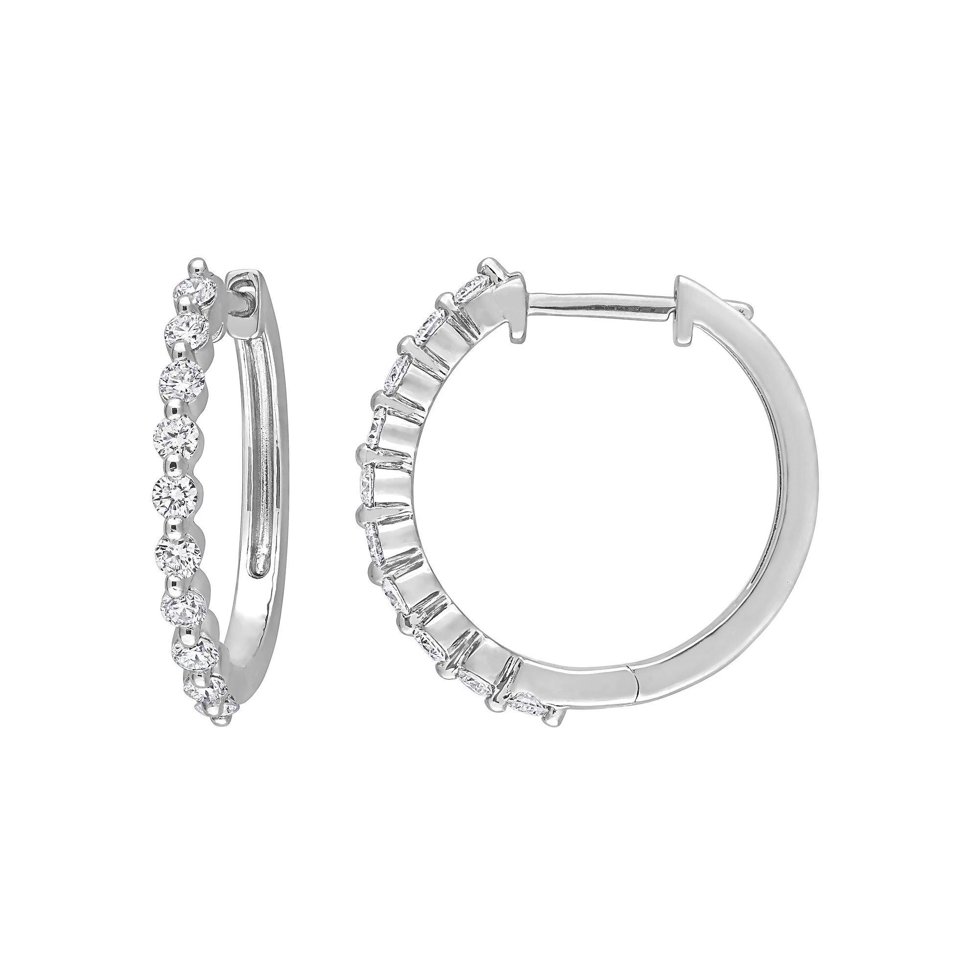 Stella Grace Platinum Over Sterling Silver 5/8 Carat T.W. Lab-Grown Diamond Hoop Earrings, Women's, White Product Image