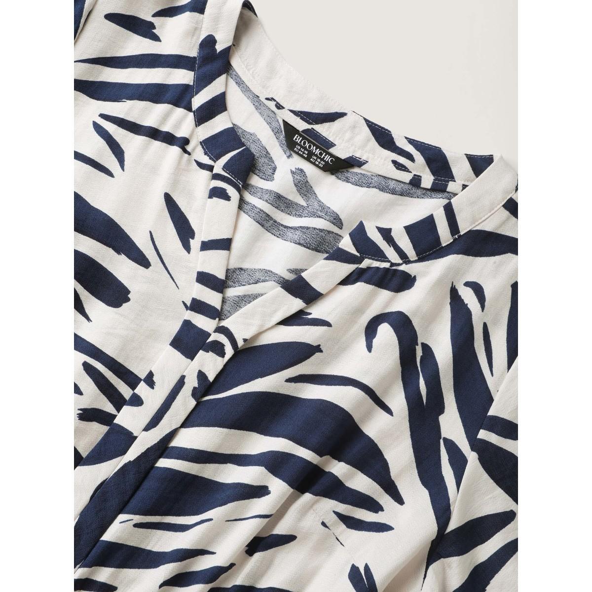 Plus Size Abstract Print Belted Pockets Midi Dress Ivory Women Belted Notched collar Short sleeve Curvy BloomChic 30/6X Product Image
