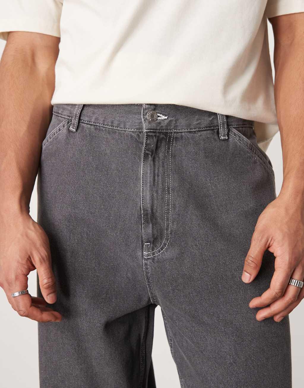 ASOS DESIGN wide skater jeans with contrast stitch in gray Product Image