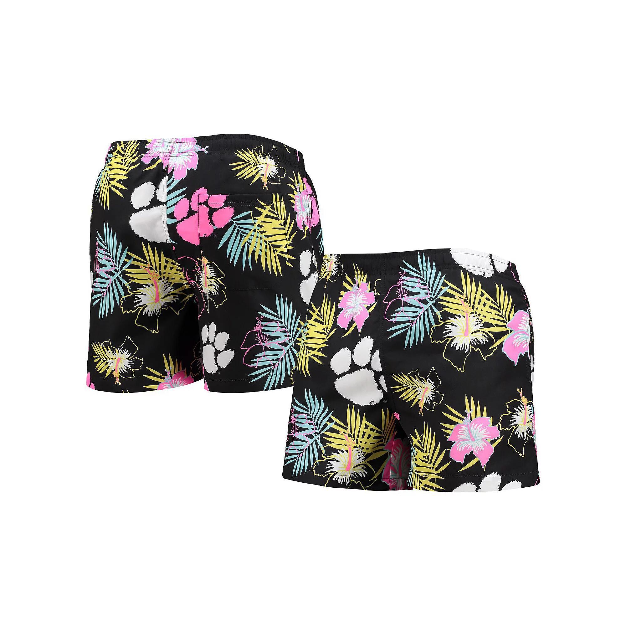 Men's FOCO Black Clemson Tigers Neon Floral Swim Trunks, Size: Large Product Image