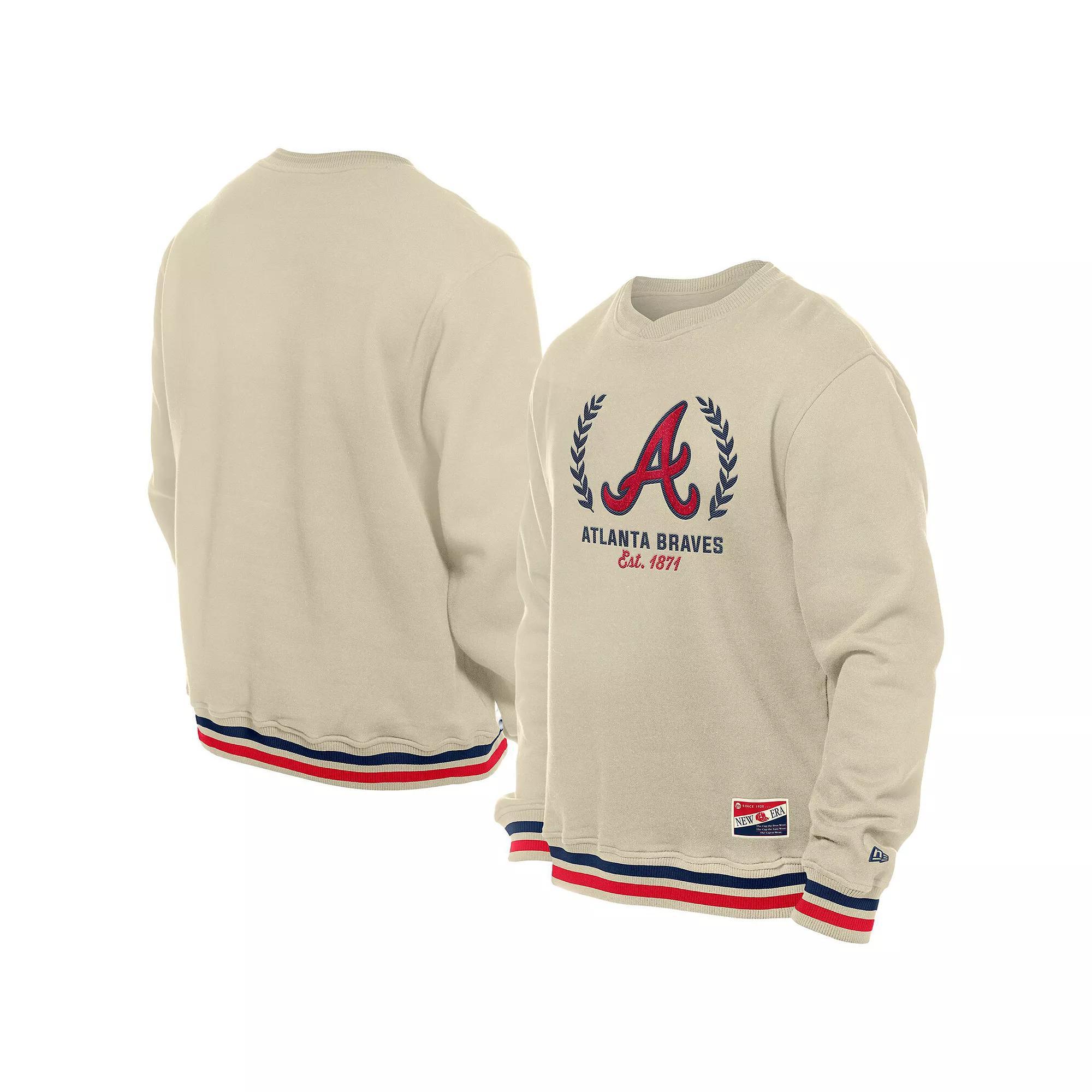 Men's New Era Cream Atlanta Braves Throwback Pullover Sweatshirt, Size: Medium, Beige Product Image