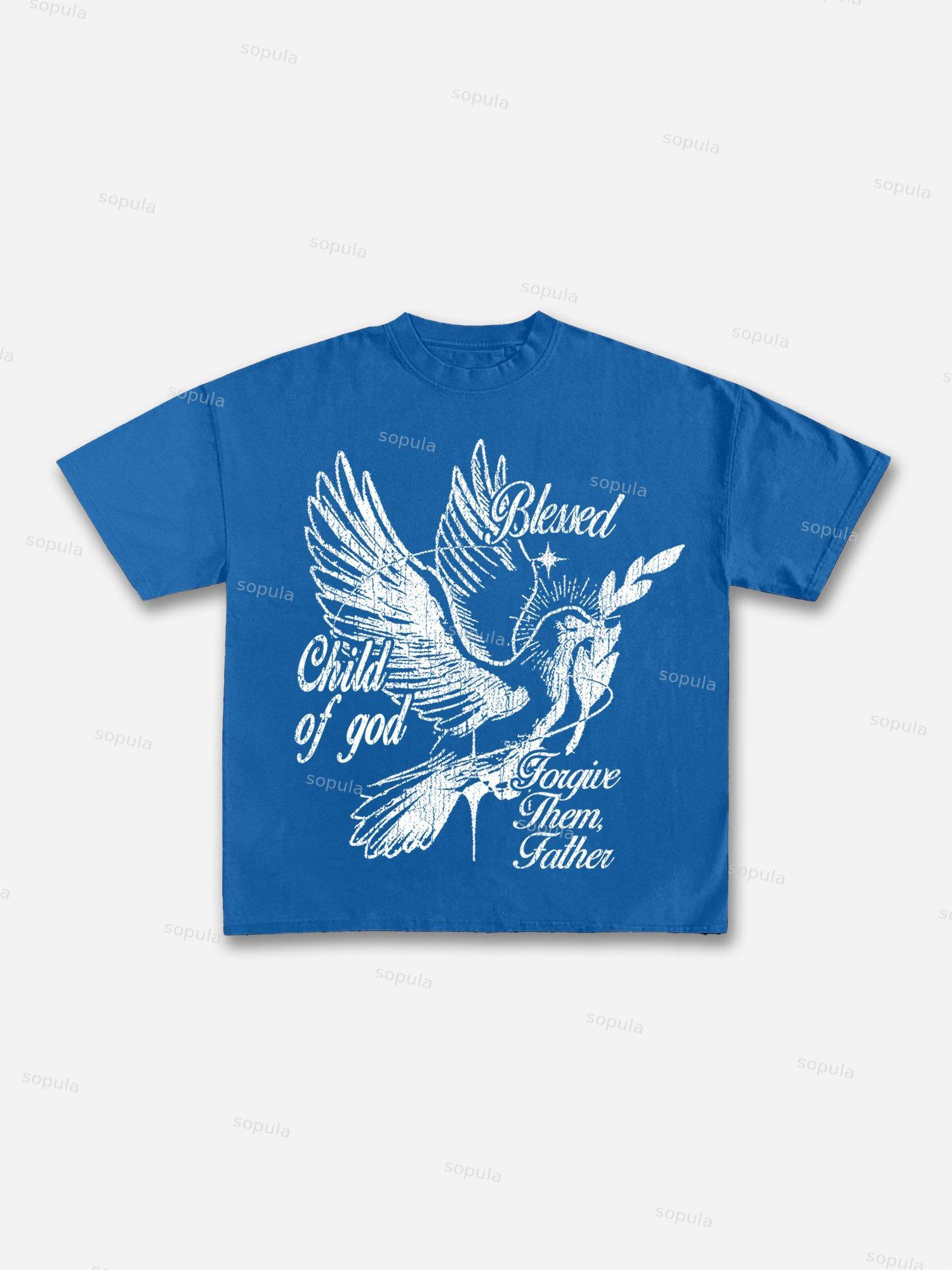 Peace Dove Bible Print Cotton T-shirt Product Image