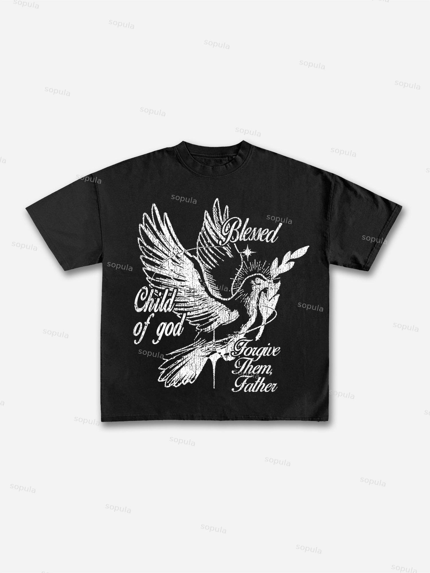 Peace Dove Bible Print Cotton T-shirt Product Image