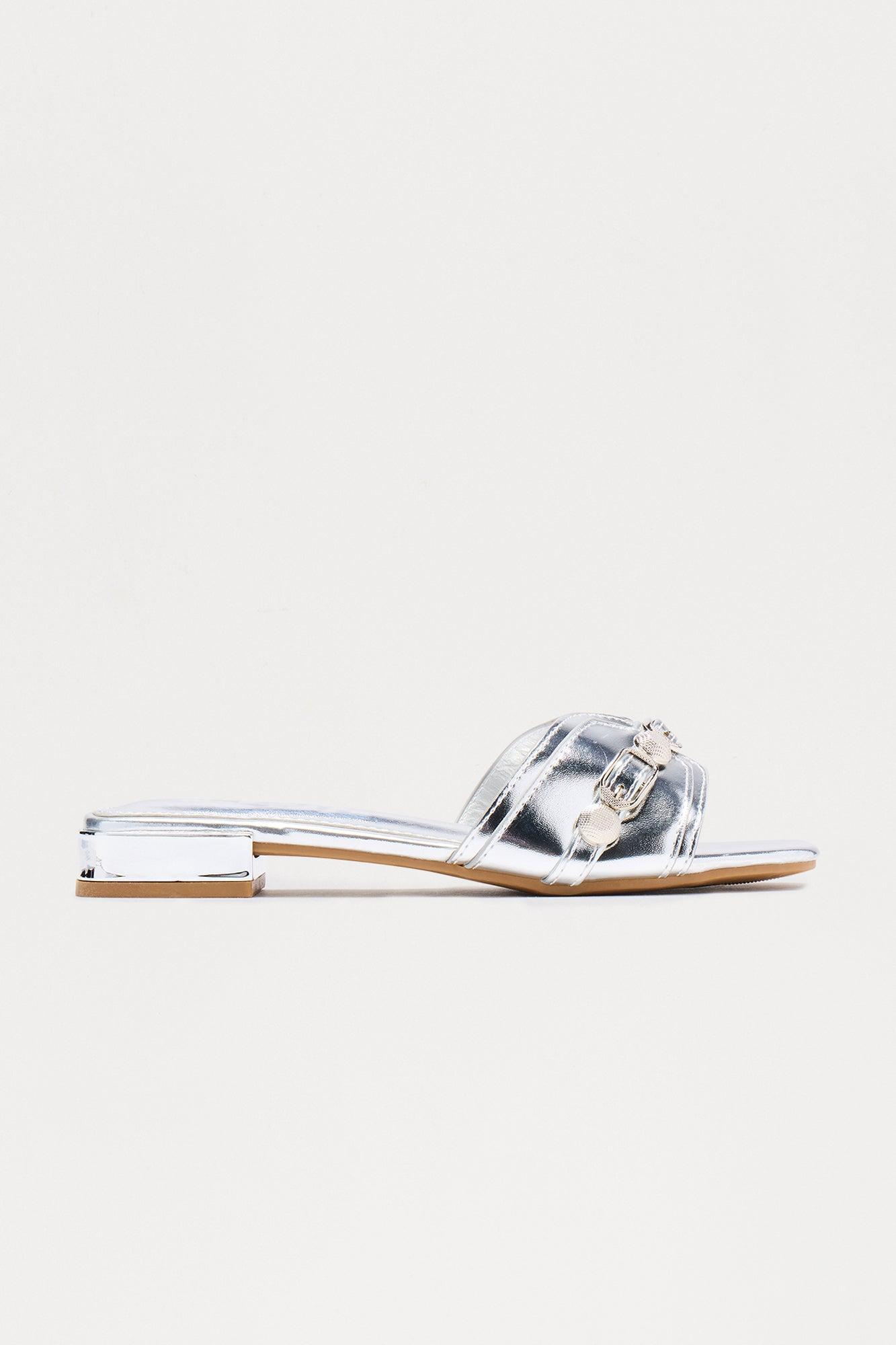 Sajie Hardware Slip On Sandals - Silver Product Image