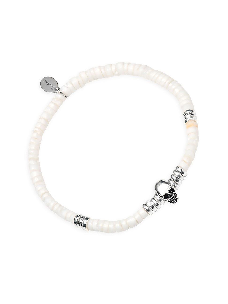 Mens Shell Beaded Bracelet with Sterling Silver Skull Product Image