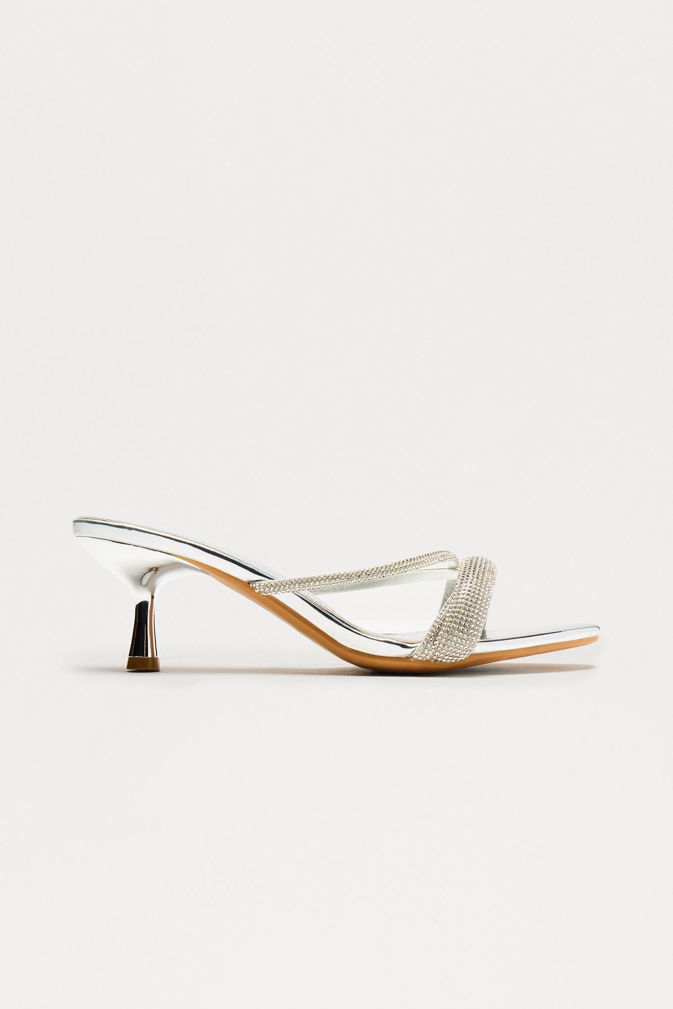 Yori Rhinestone Mules - Silver Product Image