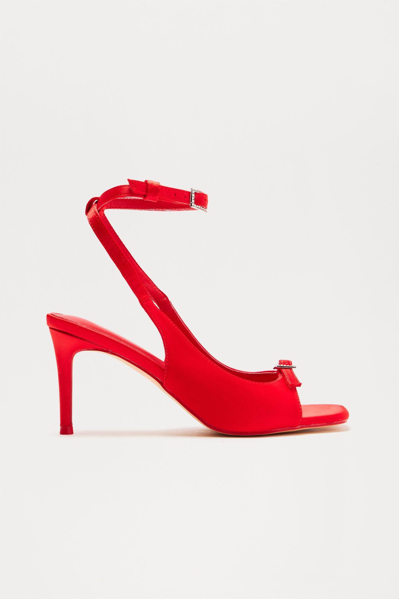 Kiana Embellished Buckle Heels - Red Product Image
