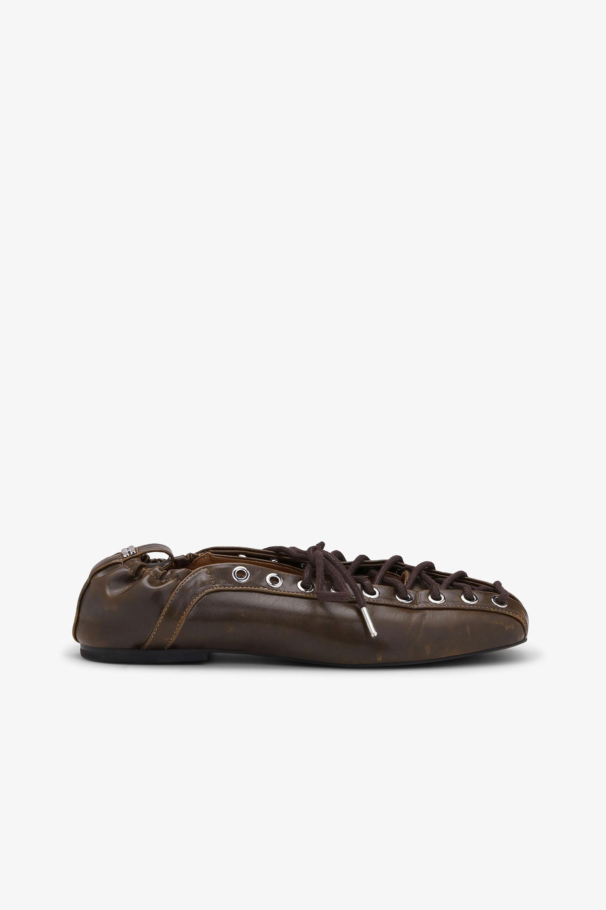 Dark-Olive Oleatex Lace-Up Ballerinas Product Image