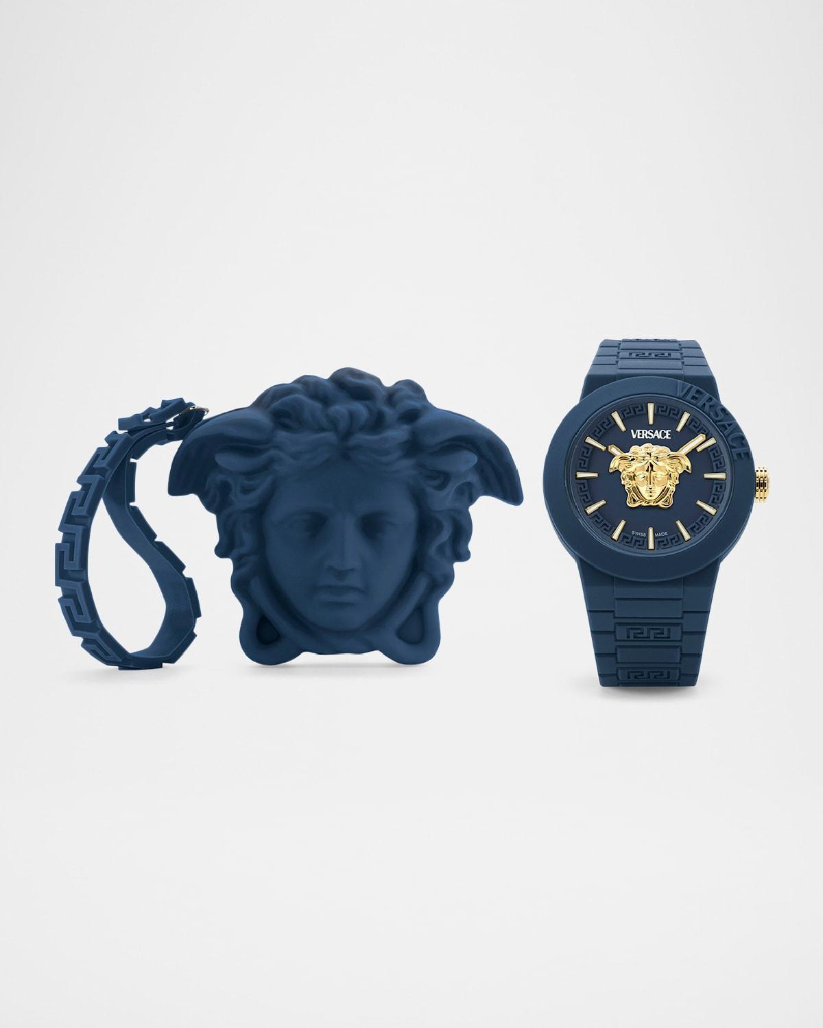 Mens V-Pop Blue Silicone Watch with Pouch, 43mm Product Image