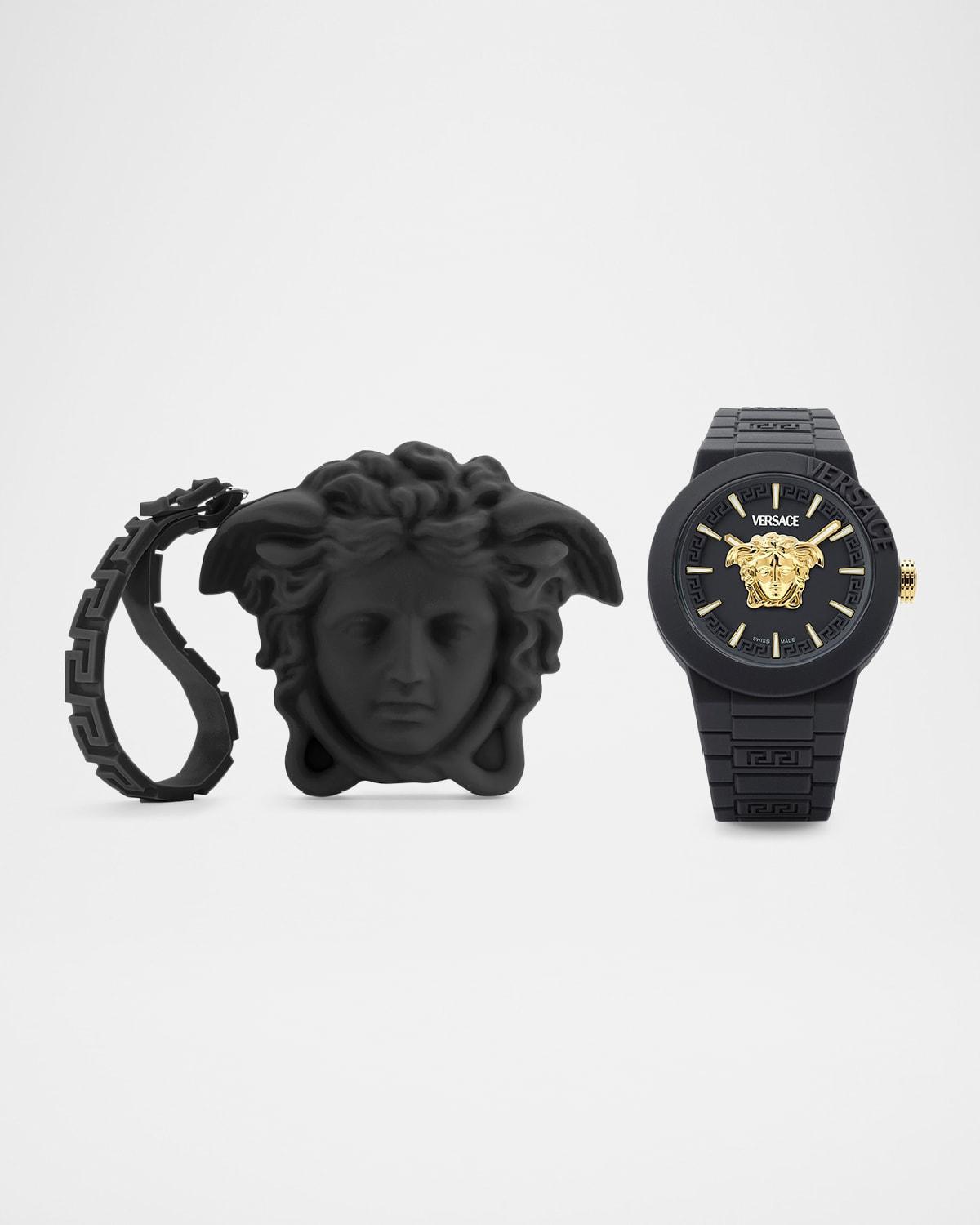 Mens V-Pop Black Silicone Watch with Pouch, 43mm Product Image