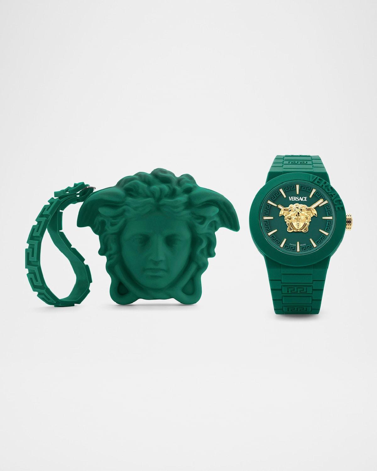 Mens V-Pop Green Silicone Watch with Pouch, 43mm Product Image