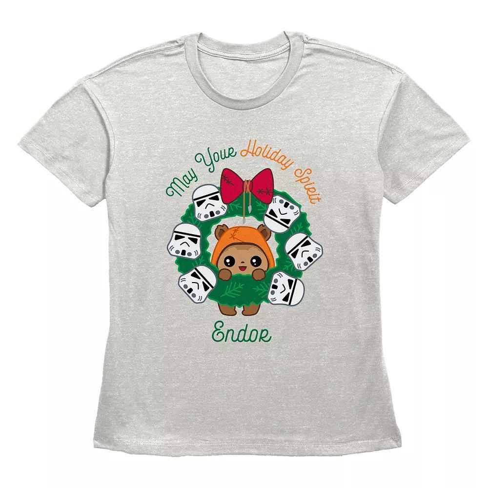 Women's Star Wars May Your Holiday Spirit Endor Graphic Tee, Size: Medium, Oatmeal Product Image