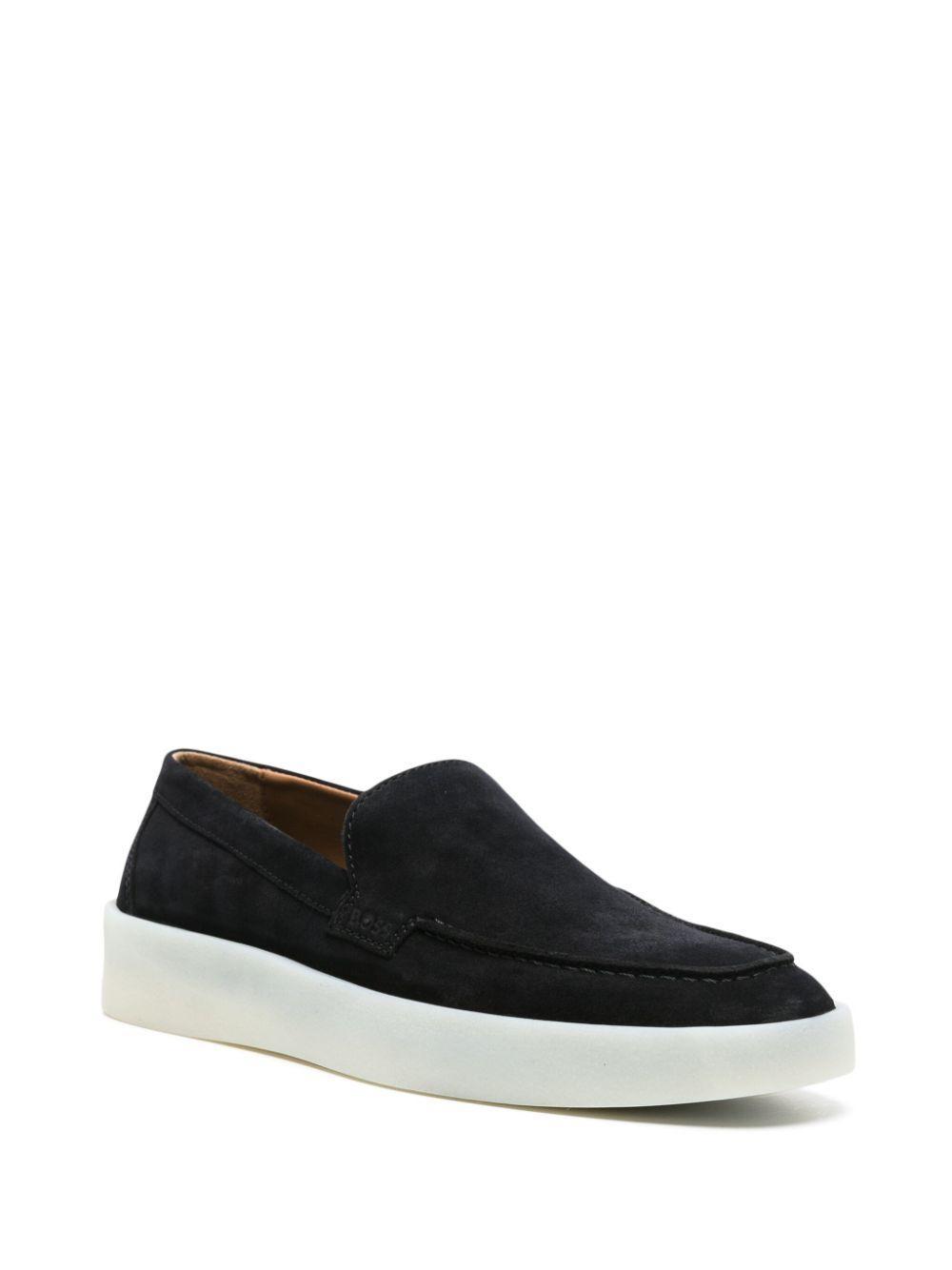 HUGO BOSS Navy Suede Logo Detail Loafers In Dark Blue 401 Product Image