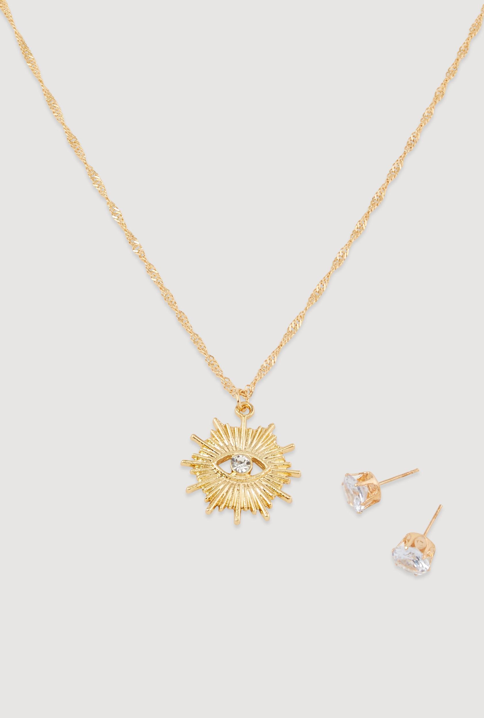 Cubic Zirconia Bear Charm Necklace with Stud Earrings Female Product Image