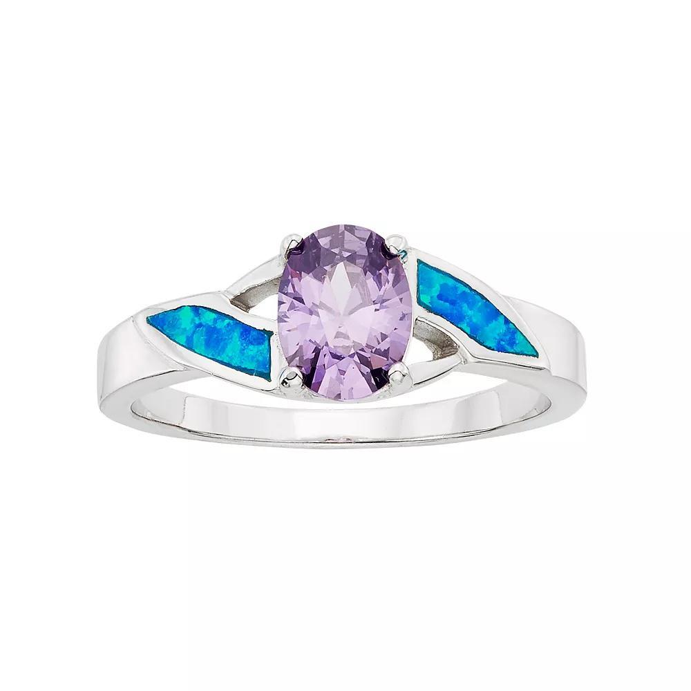 Cubic Zirconia & Lab-Created Blue Opal Sterling Silver Ring, Women's, Size: 7, Multicolor Product Image