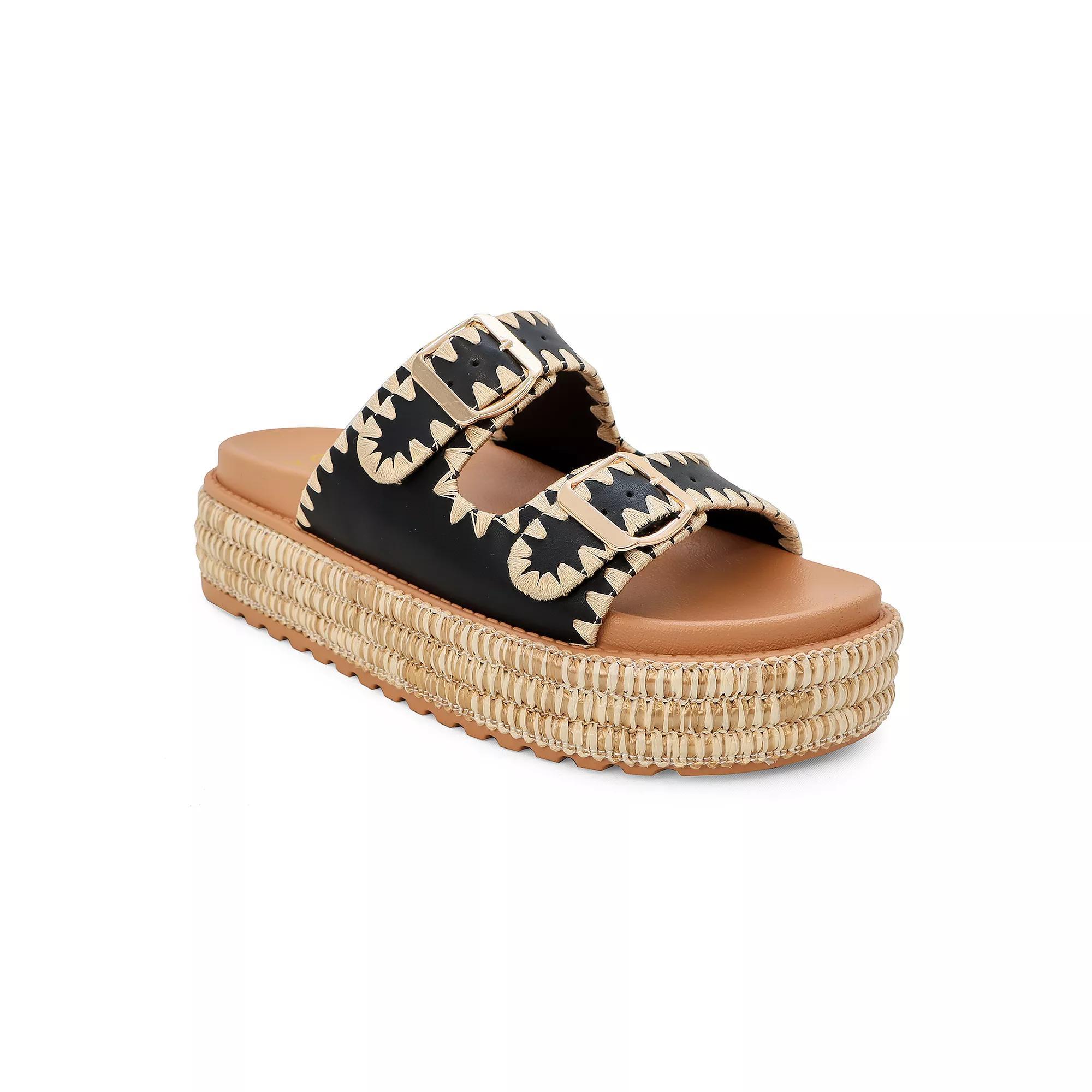 Yoki Platform Espadrille Double Buckle Stitch Womens Sandals Product Image